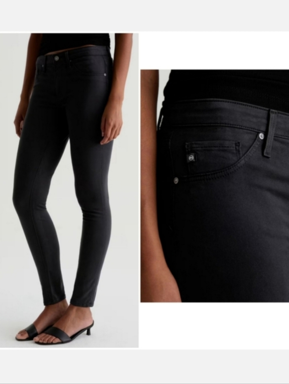 AG The Legging Ankle Super Skinny Black Sateen Jeans Size 25R